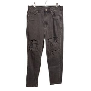 American Eagle Jeans Womens 6 Black Strigid Mom High Rise Distressed Button Fly